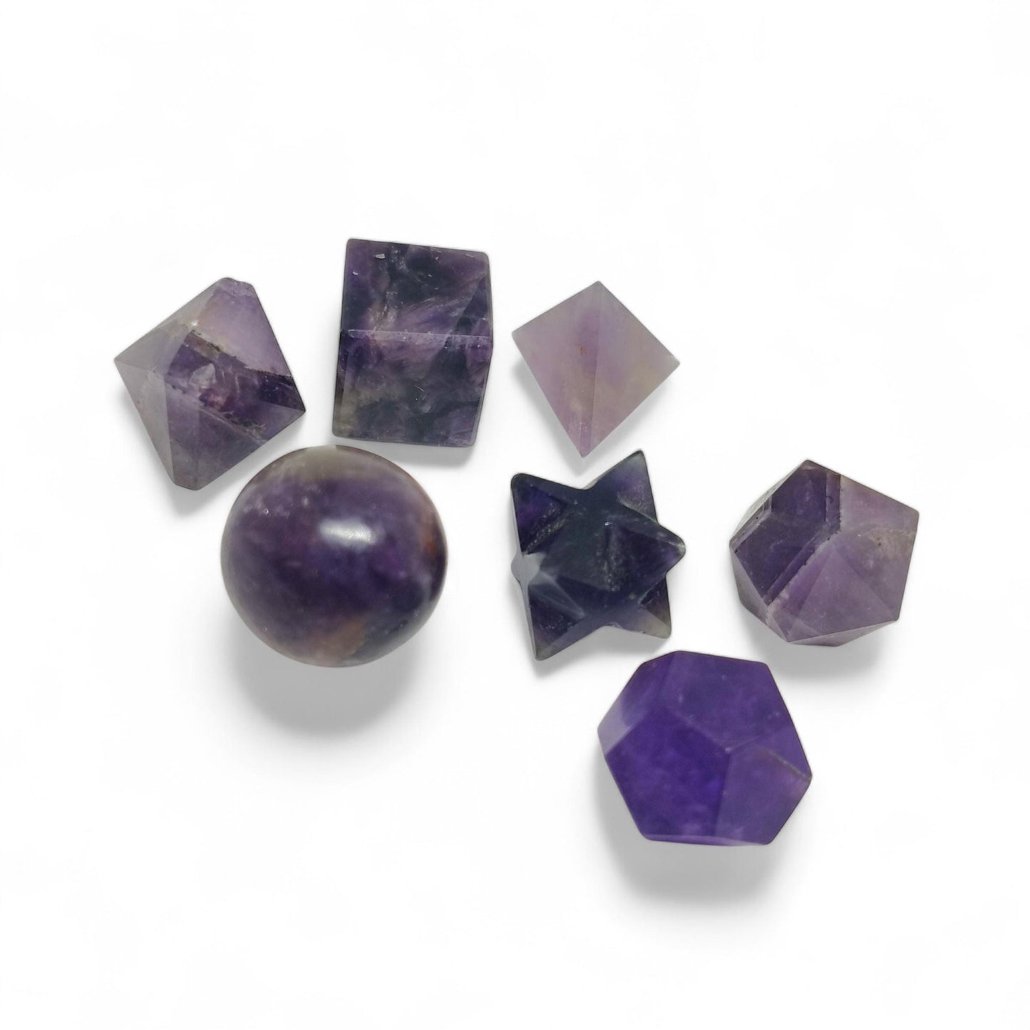 7 Pcs Amethyst Platonic Solids Set | Sacred Geometry | Meditation Tools | Healing Crystals | Spiritual Gift | Feng Shui Decor | Reiki Energy