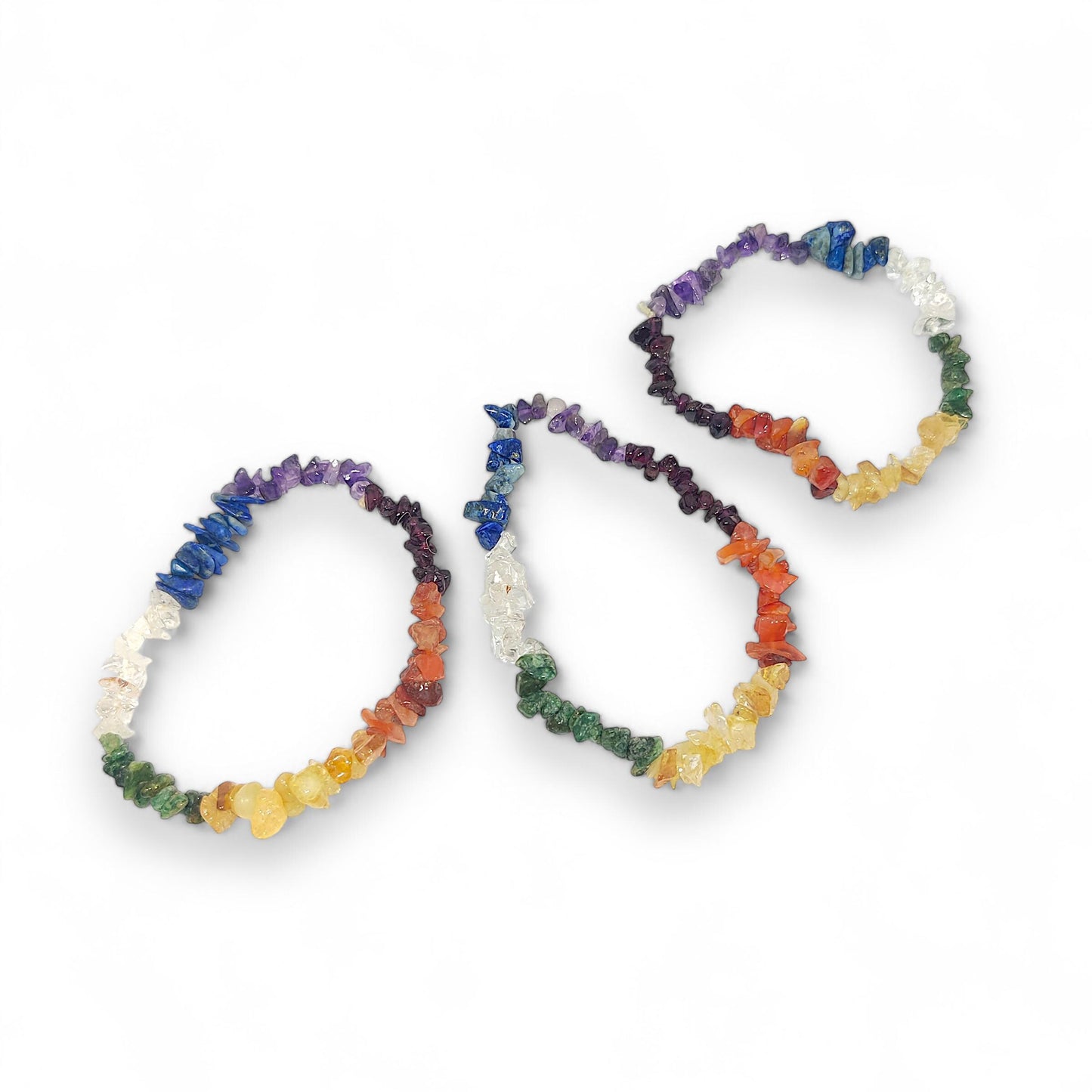 Seven Chakra Chips Bracelet | Healing Crystal Jewelry | Amethyst, Lapis, Clear Quartz, Green Aventurine, Citrine, Carnelian, Garnet | Reiki