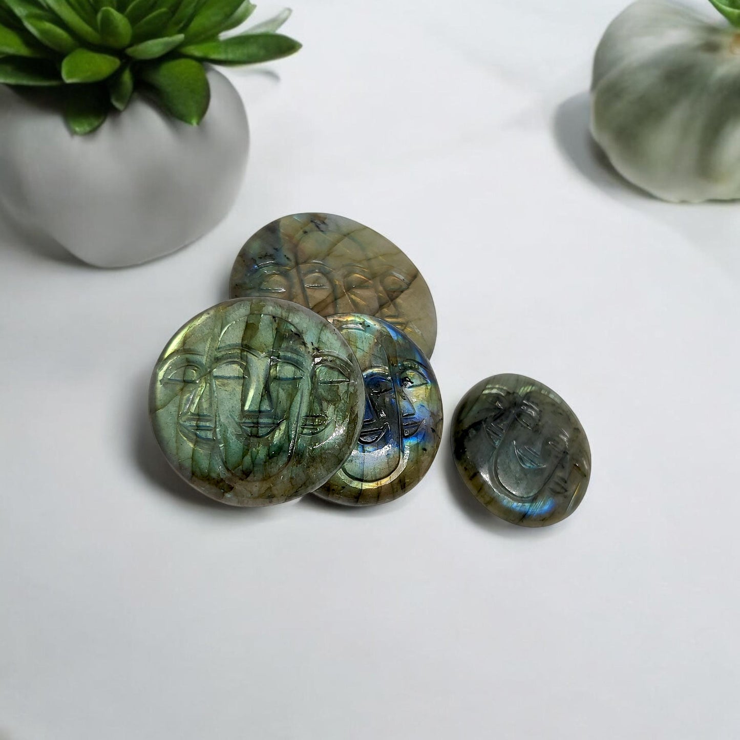 Labradorite Triple Face Carved Cabochon | Mystical Gemstone | Healing Crystal | Jewelry Making Supply | Unique Gift | Metaphysical Stone