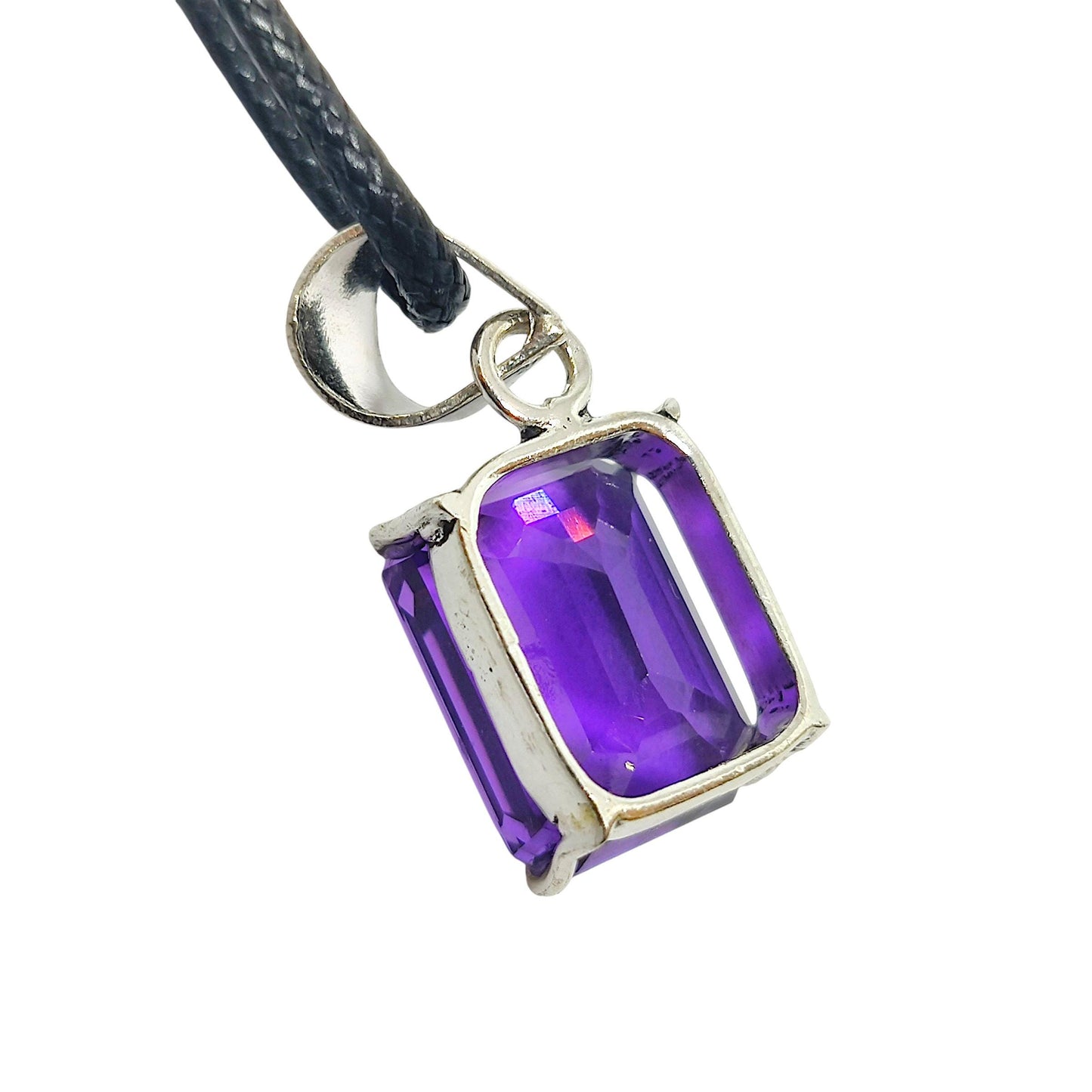 Emerald Cut Amethyst Pendant | German Silver Necklace | Purple Gemstone Jewelry | Healing Crystal Gift | Elegant Handmade Charm | Certified.