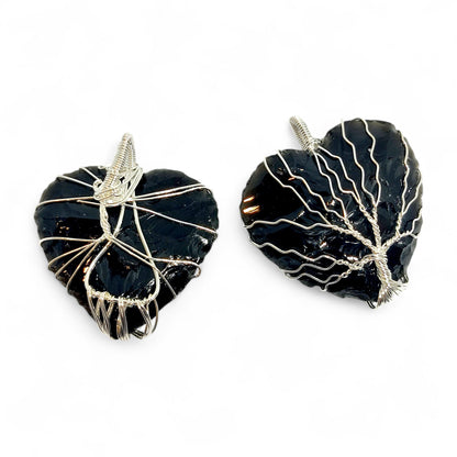 Raw Black Obsidian Heart Pendant | Wire Wrapped Crystal Necklace | Protection Amulet | Spiritual Jewelry | Handmade Gemstone Charm | Gift