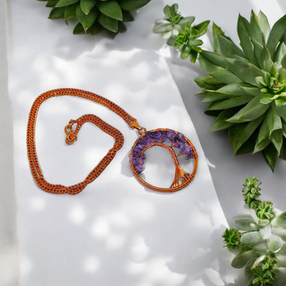 Copper Tree of Life Pendant | Amethyst Gemstone | Handmade Jewelry | Spiritual Gift | Healing Crystal Necklace | Wisdom Symbol | Spiritual