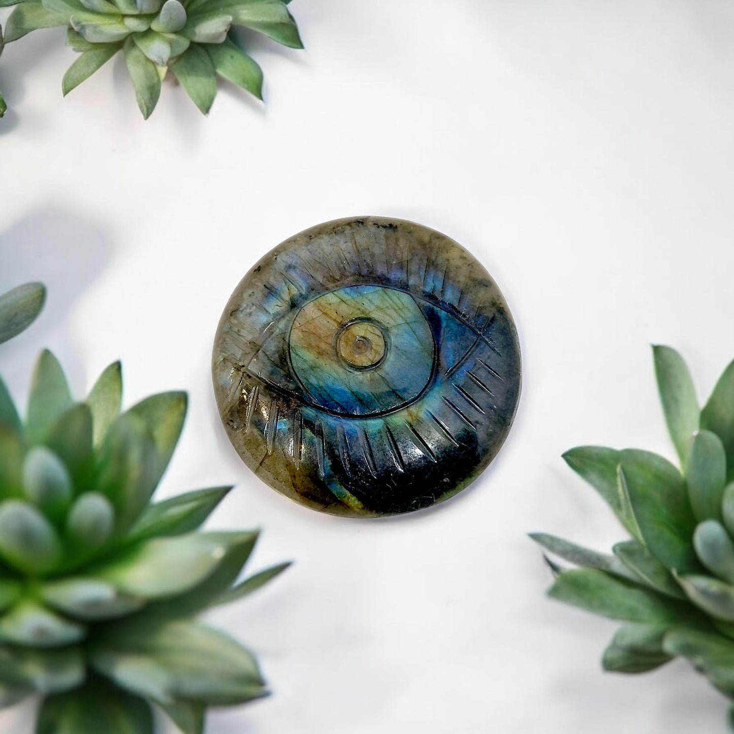 Flashy Labradorite Evil Eye Carved Bead | Protection Charm | Healing Crystal Jewelry Making | Unique Gift | Metaphysical Stone | Spiritual