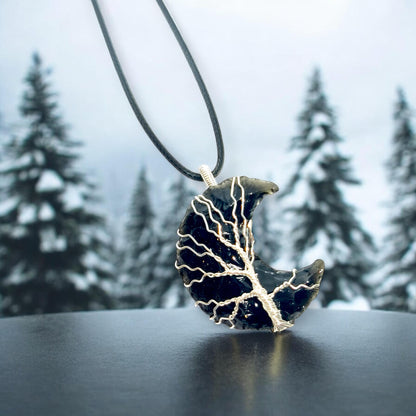 Black Obsidian Tree of Life Pendant | Wire Wrapped Crystal Necklace | Protection Amulet | Spiritual Jewelry | Handmade Gemstone Charm | Boho
