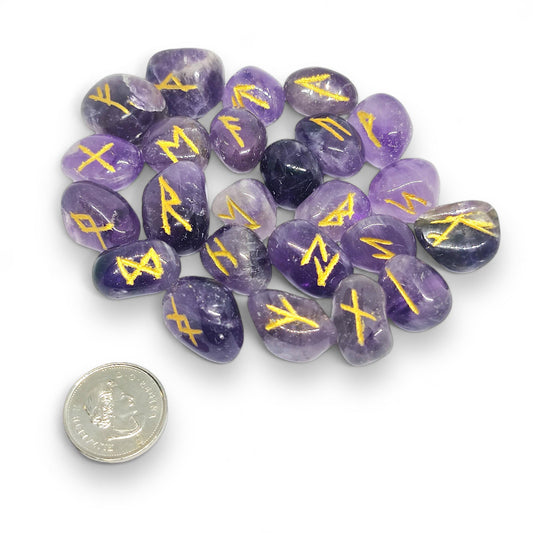 Amethyst Rune Stones Set | 25 Elder Futhark Runes | AAA Grade Crystal Divination Tools | Spiritual Gift