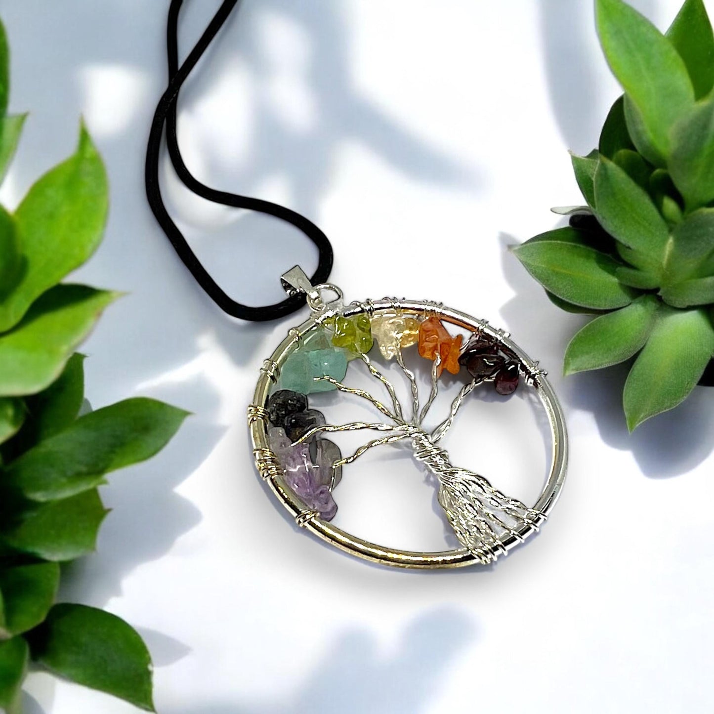 Seven Chakra Tree of Life Pendant Necklace | Healing Crystal Jewelry | Handmade Spiritual Gift | Reiki Energy Balancing | Meditation