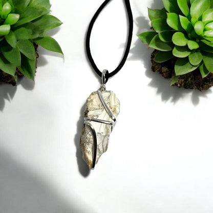 Howlite Wire Wrapped Pendant | Raw Crystal Necklace | Calming Energy Jewelry