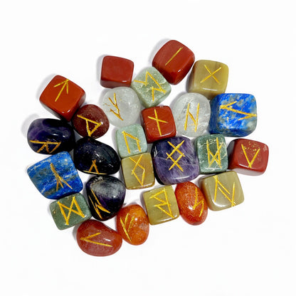 Seven Chakra Rune Set, Mixed Gemstone Runes, Elder Futhark Runes, Divination Tools, Chakra Balancing, Wiccan Altar, Spiritual Gift, Runic