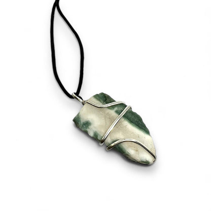 Raw Moss Agate Wire Wrapped Pendant | Nature-Inspired Necklace | Healing Crystal Jewelry