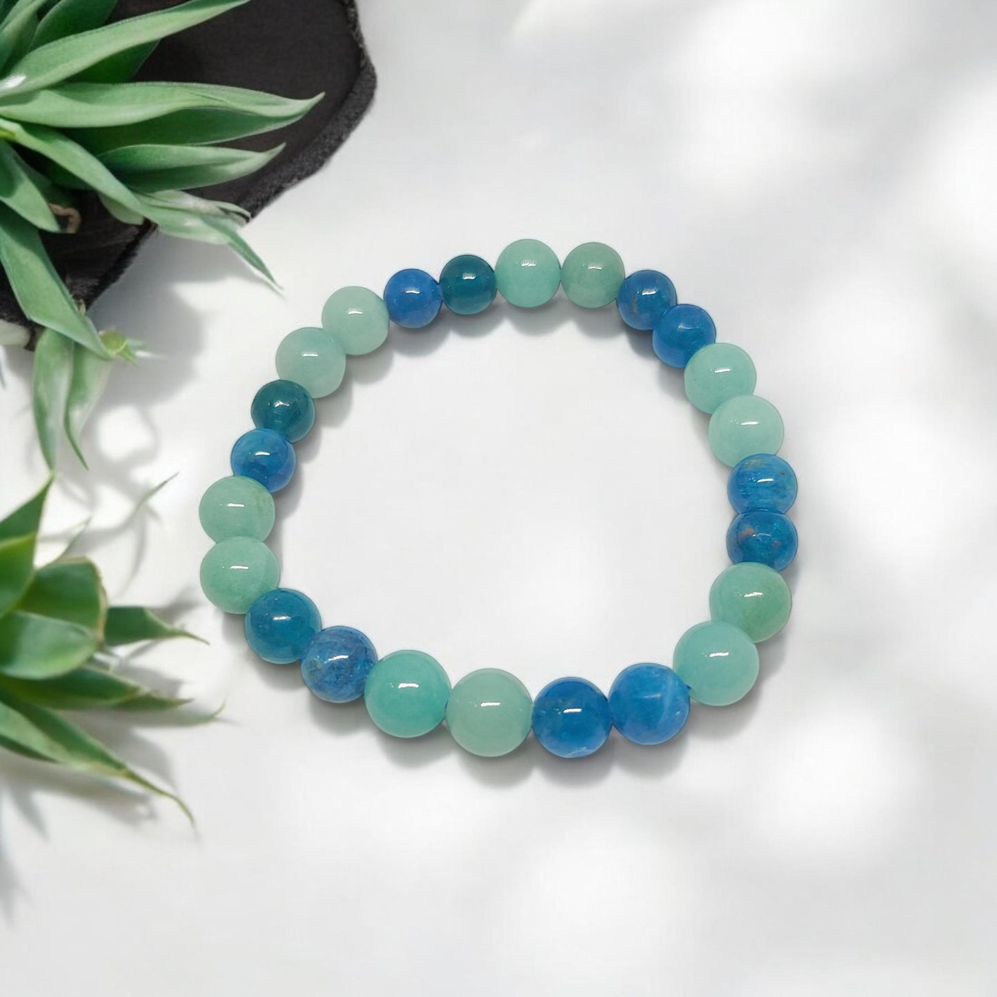 Blue Apatite and Amazonite Bracelet | Natural Healing Stones | Clarity & Communication | Adjustable Fit