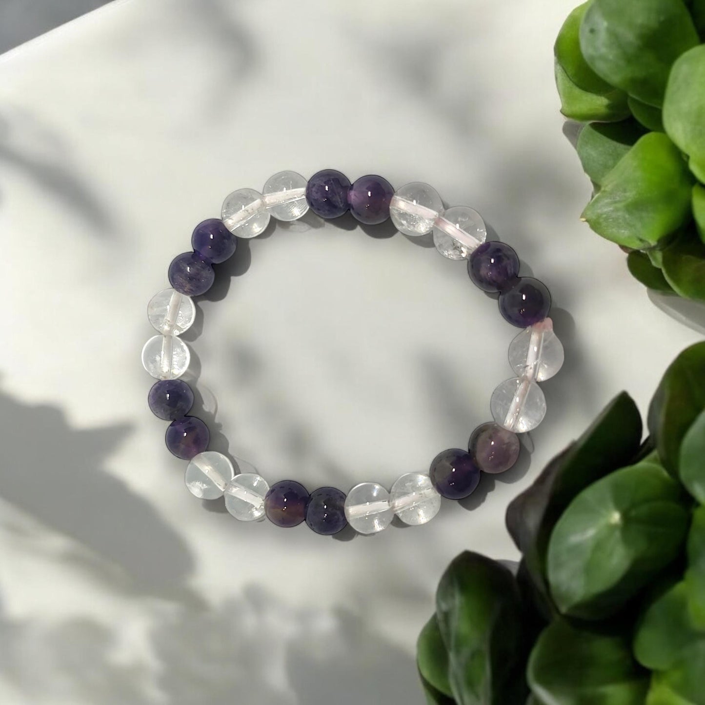 Amethyst & Clear Quartz Bracelet | Spiritual Growth | Stress Relief | Energy Amplifier | Healing Crystals