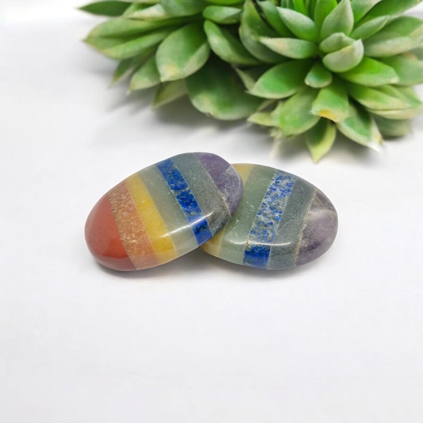 Seven Chakra Worry Stone | Oval Shaped Anxiety Relief Crystal | Chakra Balancing Palm Stone | Meditation & Healing Tool | Reiki Energy Thumb