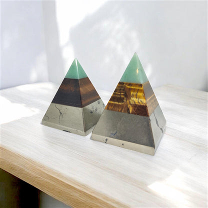 Trinity of Fortune Pyramid, Abundance Crystal Pyramid, Green Aventurine, Tiger Eye, Pyrite, Wealth, Prosperity, Money Manifestation Gift