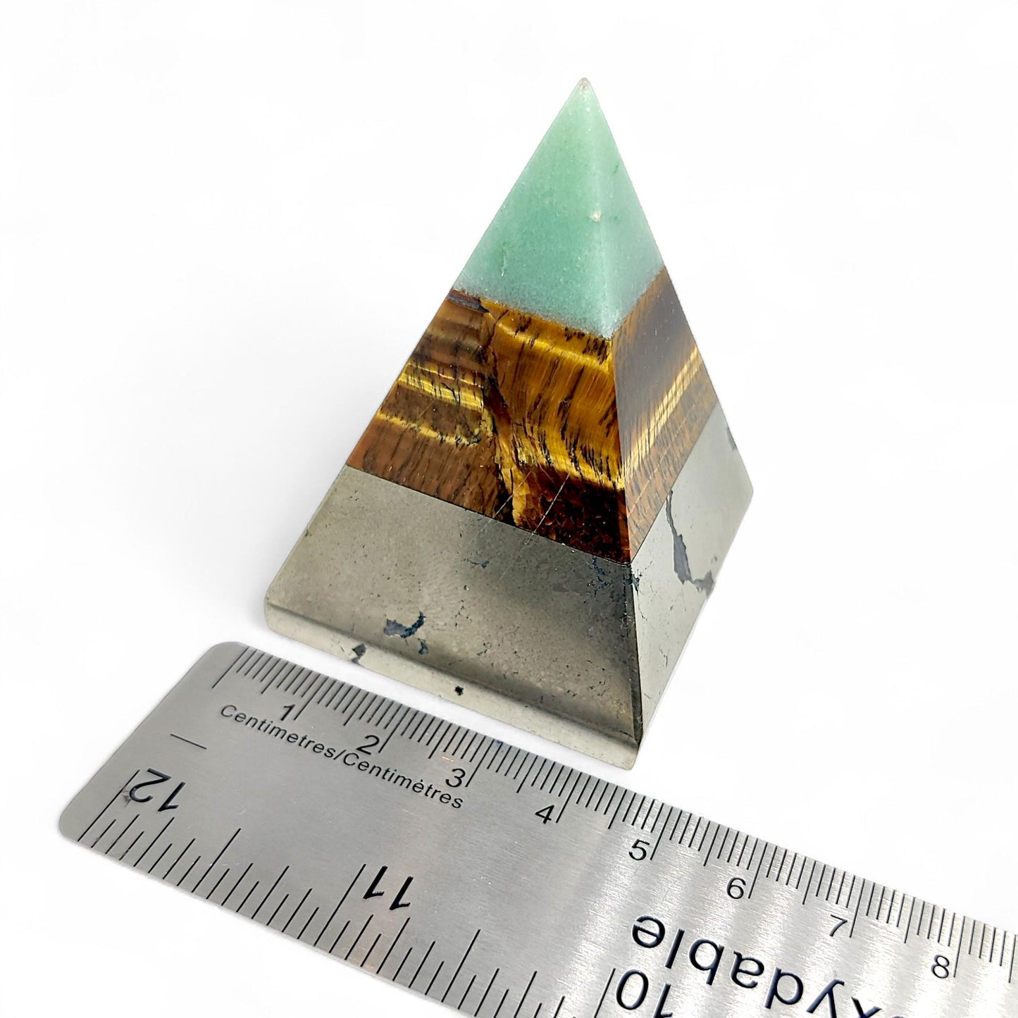 Trinity of Fortune Pyramid, Abundance Crystal Pyramid, Green Aventurine, Tiger Eye, Pyrite, Wealth, Prosperity, Money Manifestation Gift