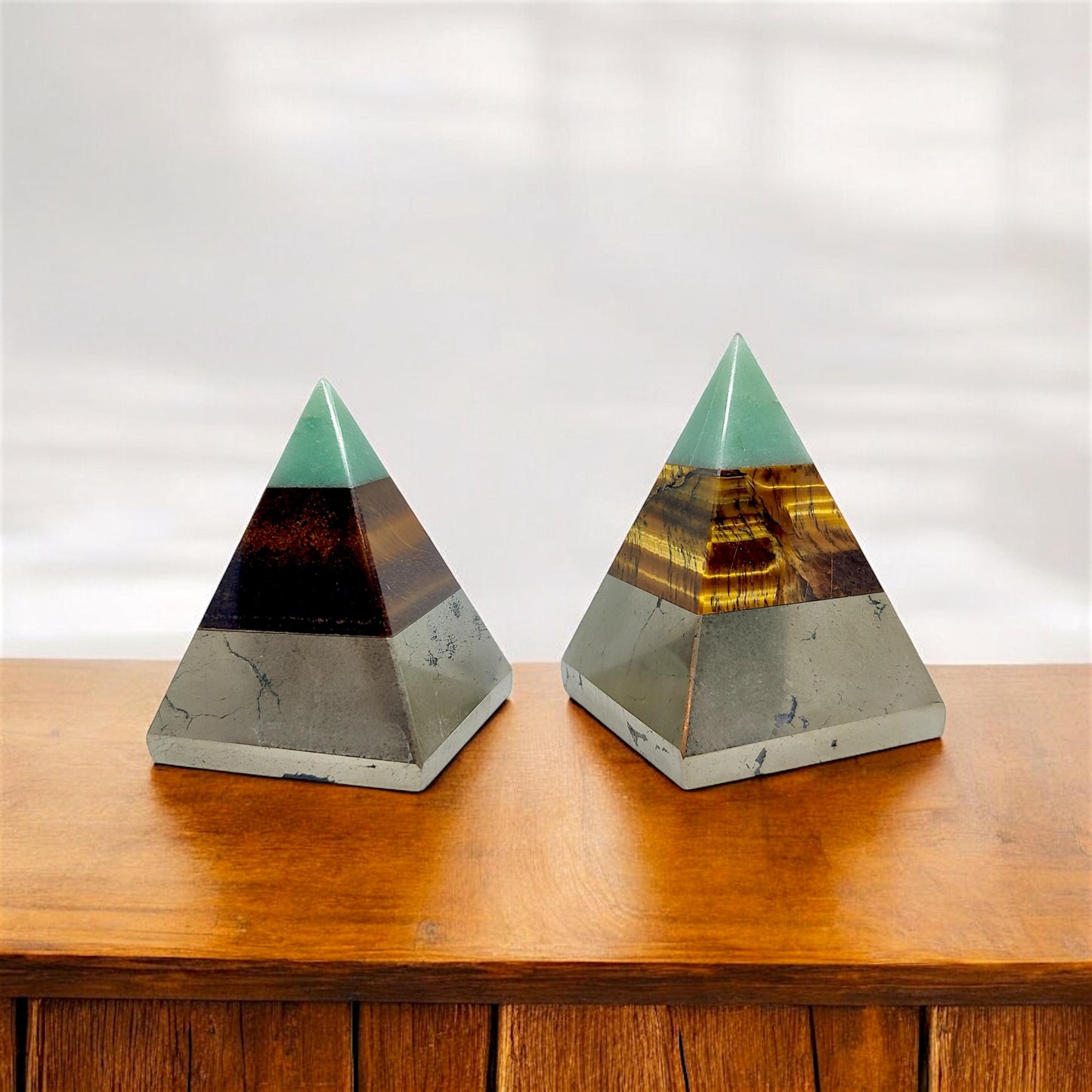 Trinity of Fortune Pyramid, Abundance Crystal Pyramid, Green Aventurine, Tiger Eye, Pyrite, Wealth, Prosperity, Money Manifestation Gift