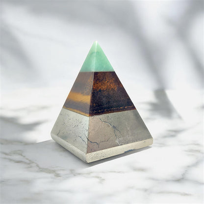 Trinity of Fortune Pyramid, Abundance Crystal Pyramid, Green Aventurine, Tiger Eye, Pyrite, Wealth, Prosperity, Money Manifestation Gift